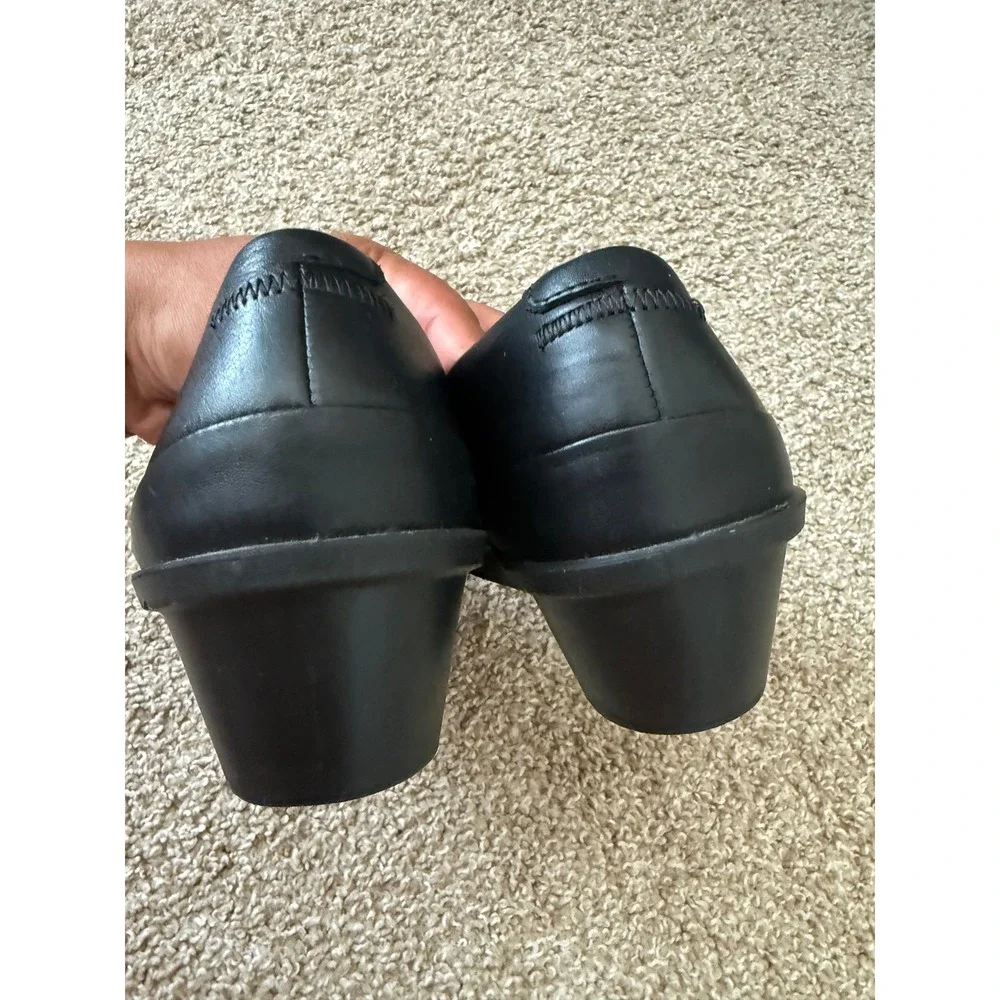 ECCO Women Black Leather Wedge Pumps Round Toe Comfort Shoes Size 39 Preppy